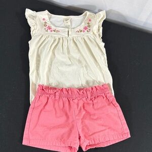 OshKosh B'gosh Cream Floral Embroidered Top with Pink Shorts Set
